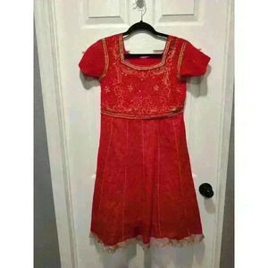 Unbranded Indian Traditional Red Dress Short Sleeve Jewel Embroidered Size Small